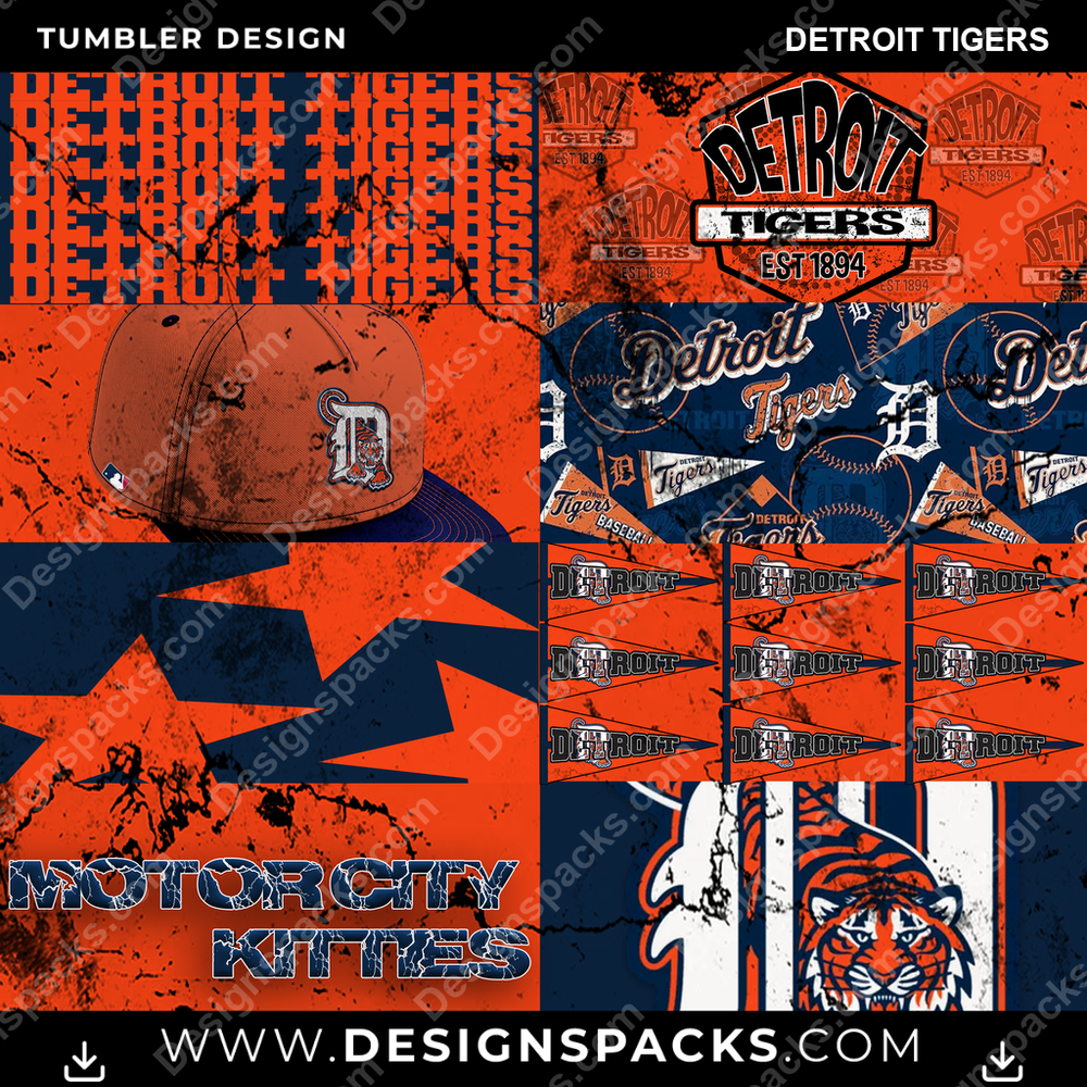 Baseball Distressed BG Detroit Tigers Tumbler Digital Wrap Design