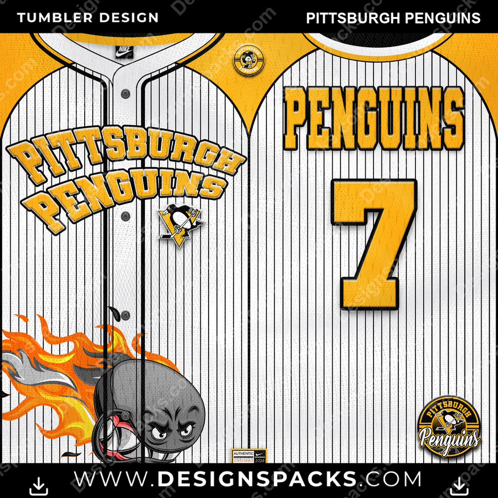 Ice Hockey Team Button-Up Jersey Pittsburgh Penguins NHL Hockey Tumbler Digital Wrap Design Download