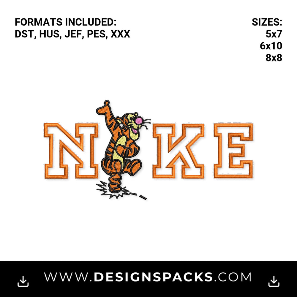 Bouncing Tigger Nike Varsity Logo Embroidery Design - Instant digital download pattern at Designspacks.com