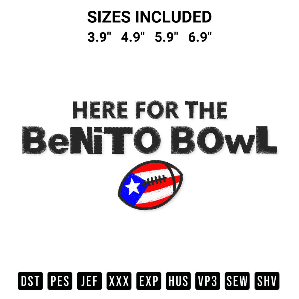 Discover the perfect addition to your crafting collection: Here For The Benito Bowl Embroidery Design embroidery file. Instantly available at Designspacks.com. Available sizes: 3.9", 4.9", 5.9", 6.9".