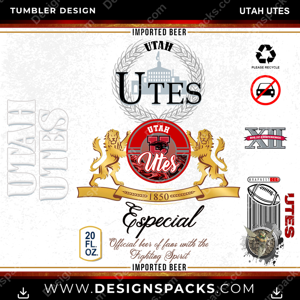 College Sport Modelo Utah Utes Tumbler Digital Wrap Design