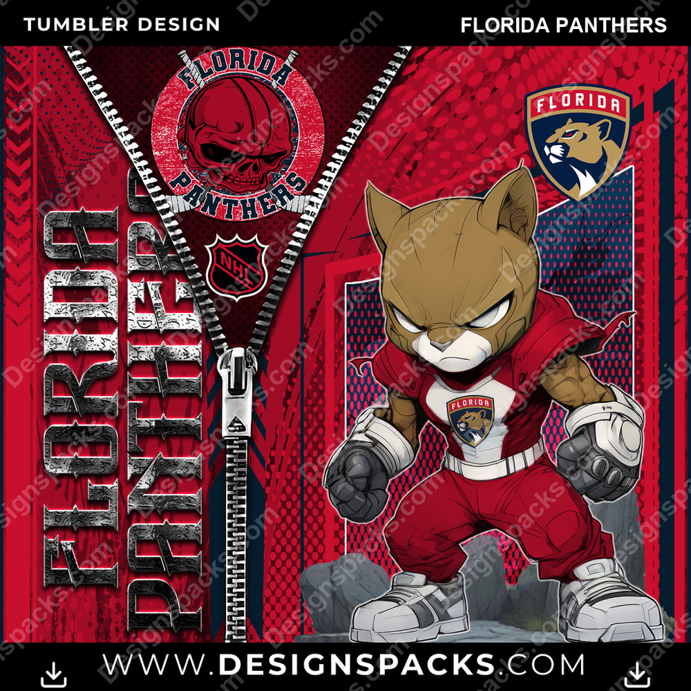 Ice Hockey Zipper Mascot Florida Panthers NHL Hockey Tumbler Digital Wrap Design Download