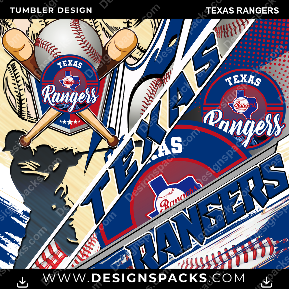 Baseball Silhouette Texas Rangers Tumbler Digital Wrap Design