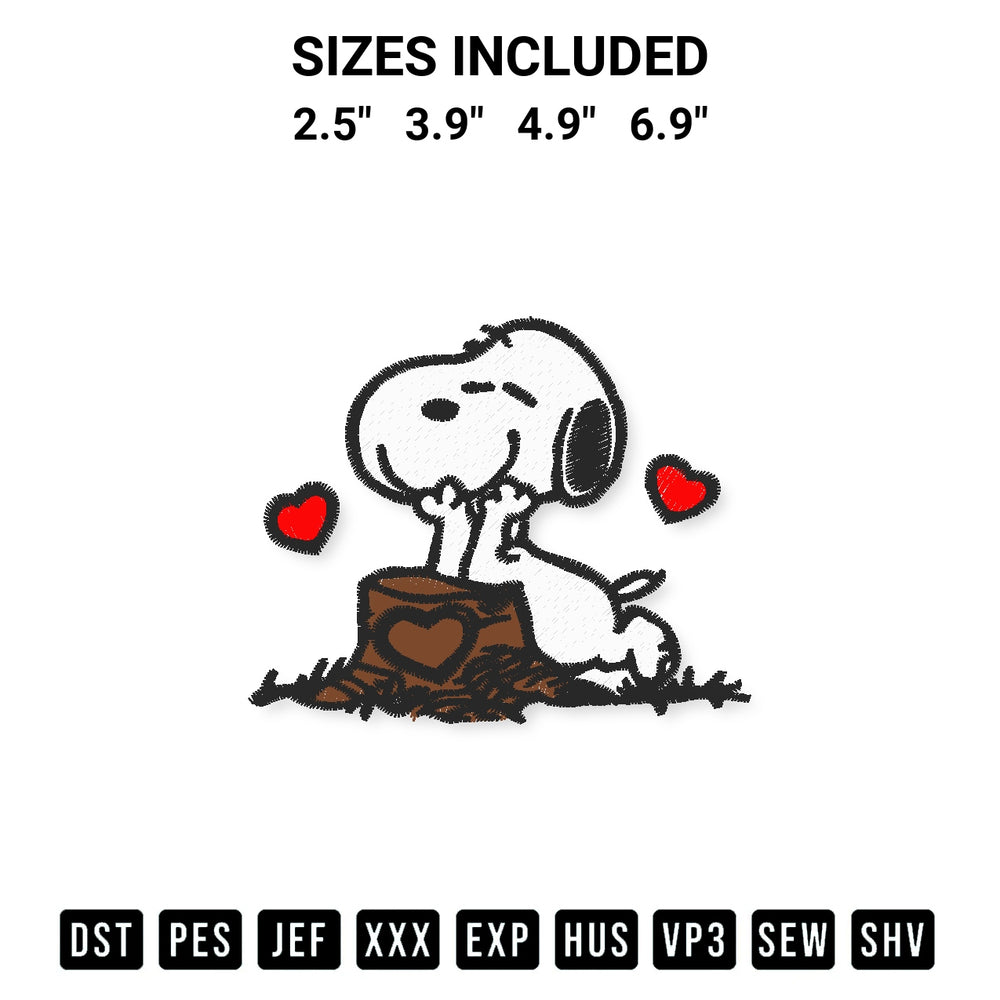 Add a unique touch to your apparel with the Cute Snoopy Heart Tree Embroidery Design embroidery file. Premium instant download available now on Designspacks.com. Available sizes: 2.5", 3.9", 4.9", 6.9".