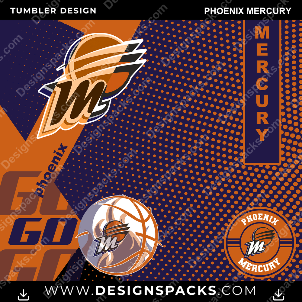 Basketball GO Phoenix Mercury Tumbler Digital Wrap Design