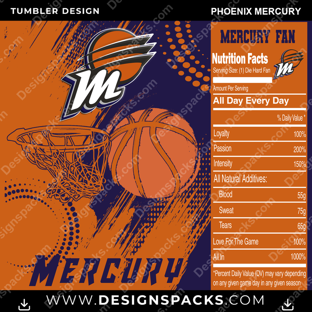 Basketball Team Fan Phoenix Mercury Tumbler Digital Wrap Design
