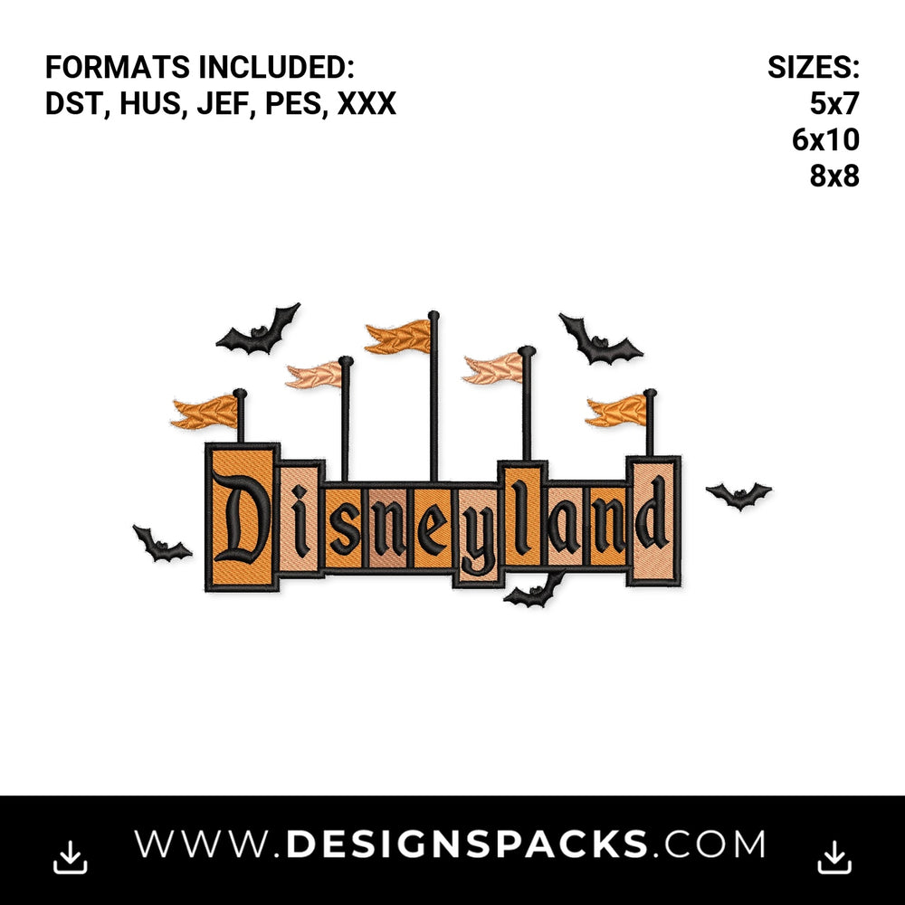 Spooky Halloween Disneyland Sign Embroidery Design - Instant digital download pattern at Designspacks.com