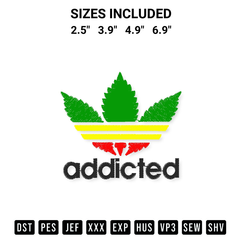 Elevate your next project with our Addicted Embroidery Design embroidery file. Shop high-quality digital patterns instantly at Designspacks.com. Available sizes: 2.5", 3.9", 4.9", 6.9".