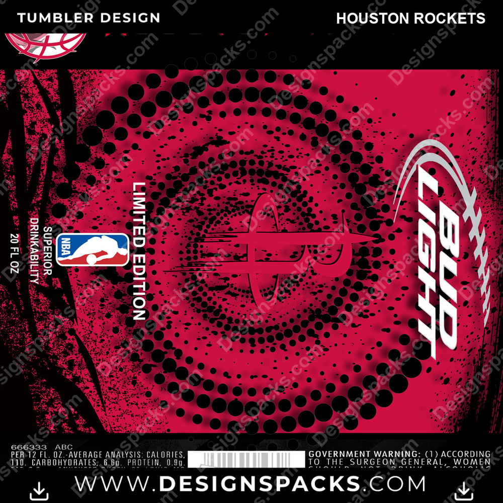 Basketball Bud Houston Rockets Tumbler Digital Wrap Design