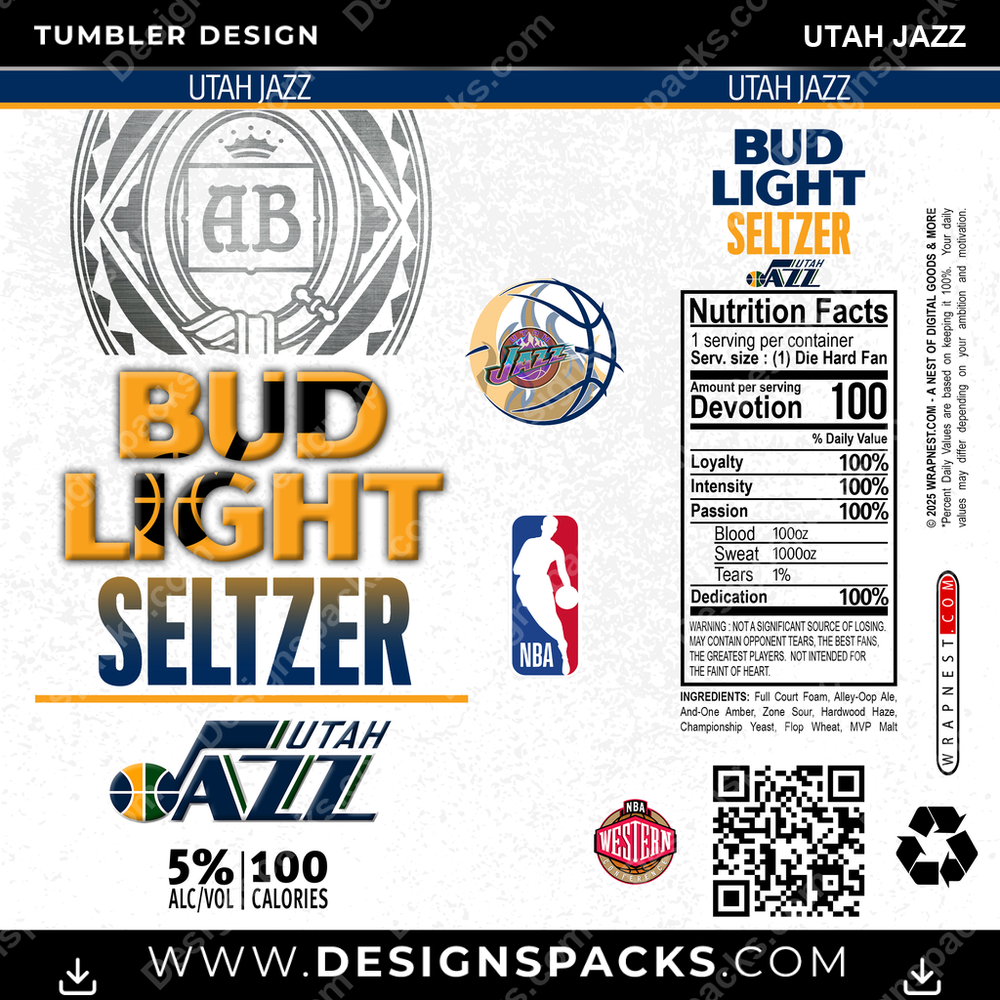 Basketball Bud Light Seltzer Utah Jazz Tumbler Digital Wrap Design