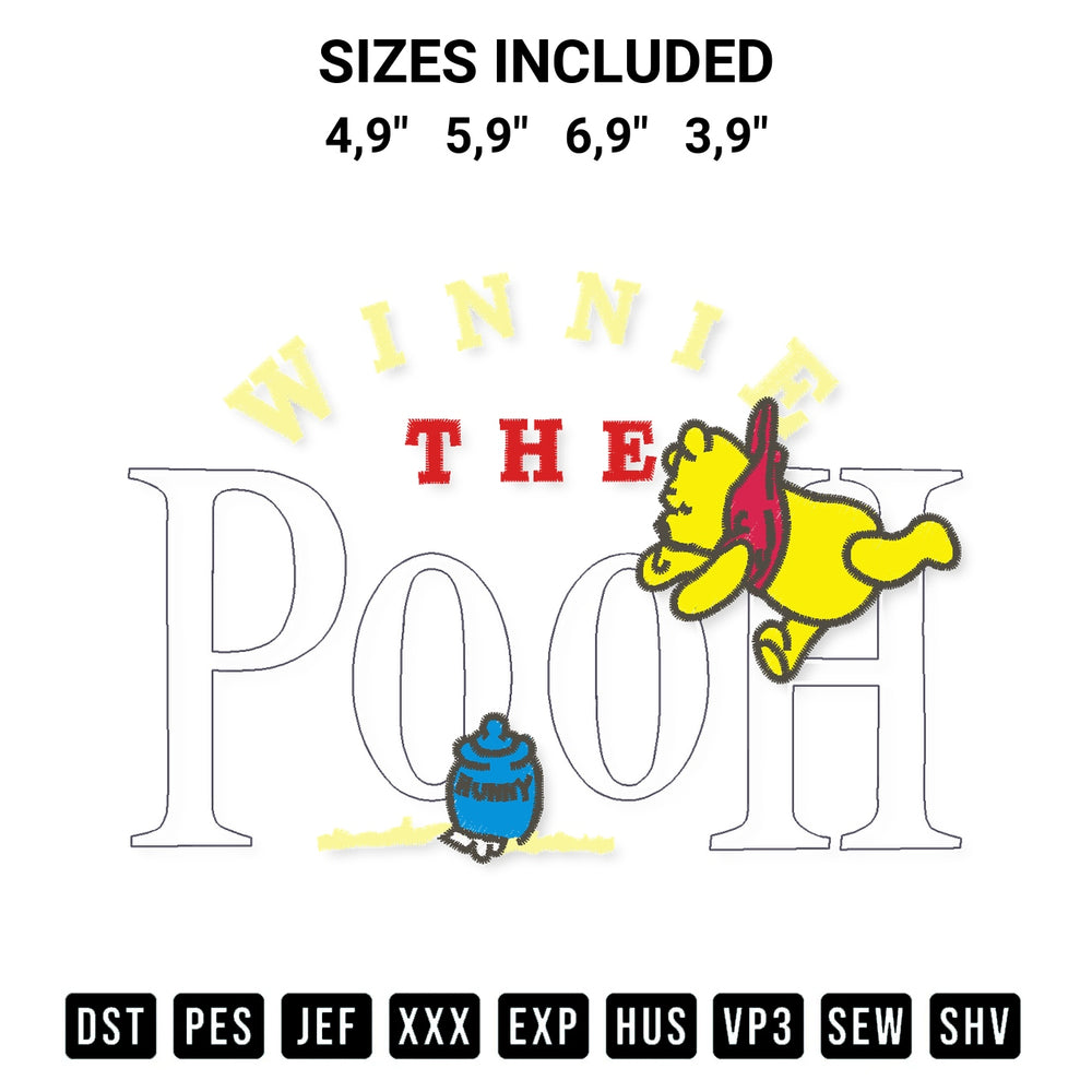 Create amazing crafts with the Winnie The Poll Logo Embroidery Design embroidery file. High-quality digital download from Designspacks.com, perfect for beginners and pros. Available sizes: 4,9", 5,9", 6,9", 3,9".