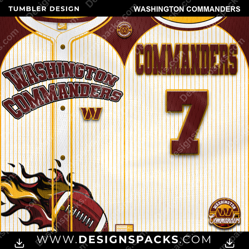 Football Team Button-Up Jersey Washington Commanders Tumbler Digital Wrap Design