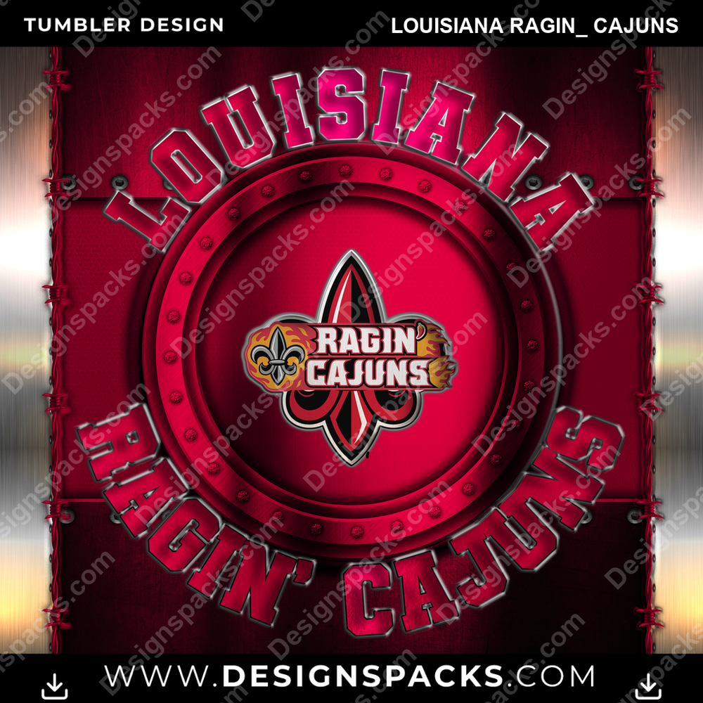 College Sport Metal Louisiana Ragin_ Cajuns Tumbler Digital Wrap Design