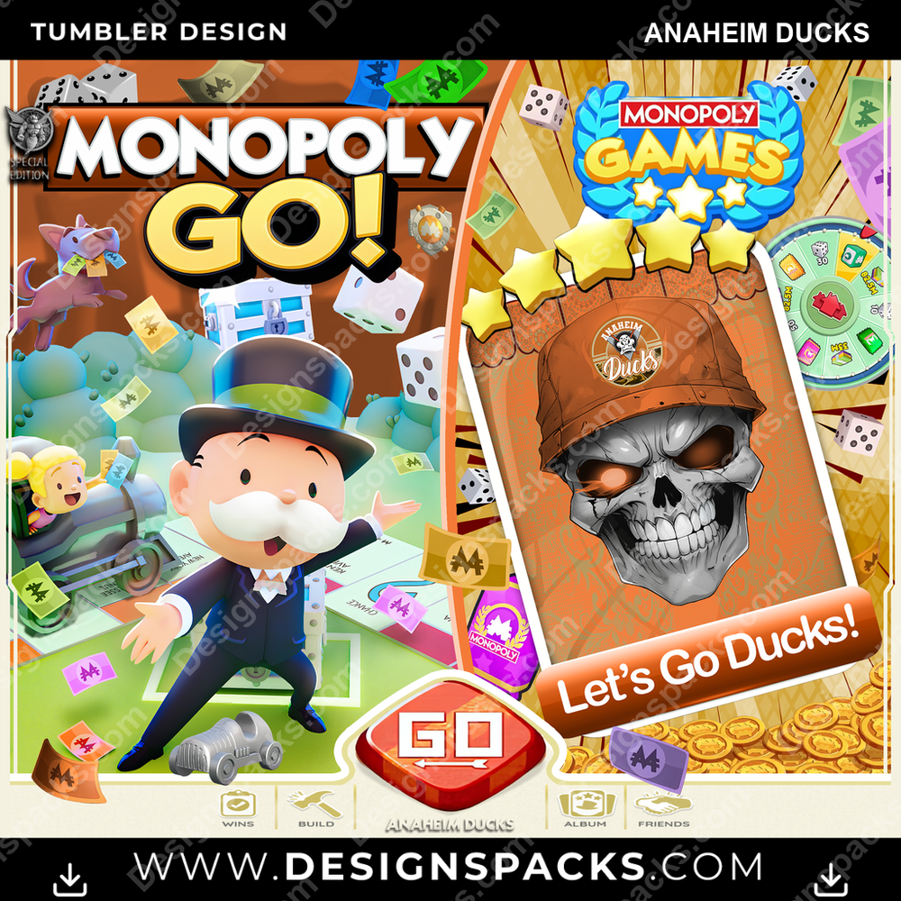 Ice Hockey Monopoly Go! Anaheim Ducks Tumbler Digital Wrap Design