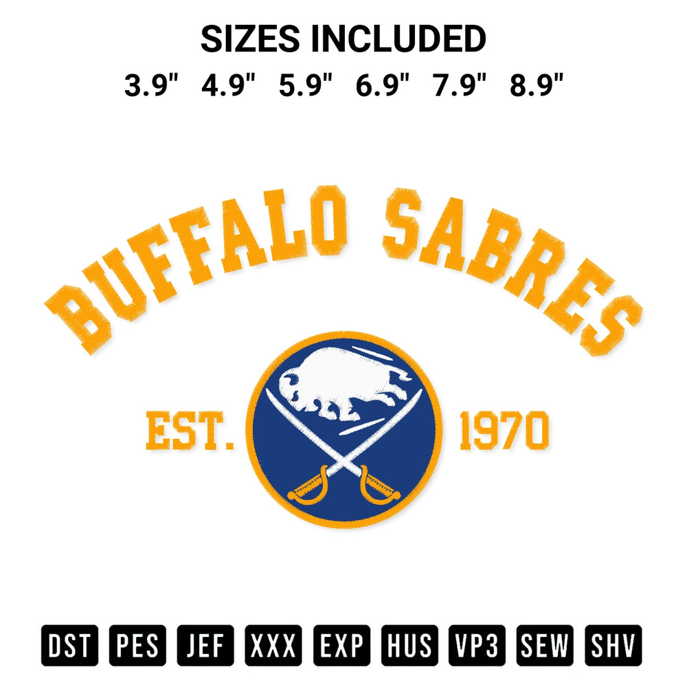 Looking for the perfect pattern? Download the Buffalo Sabres Est 1970 Embroidery Design embroidery design today at Designspacks.com. Crisp, clean stitching guaranteed. Available sizes: 3.9", 4.9", 5.9", 6.9", 7.9", 8.9".
