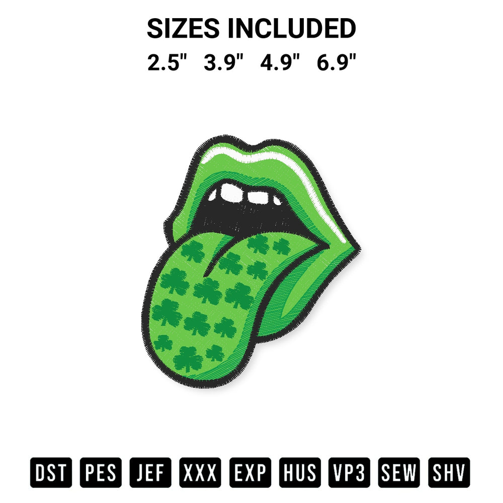 Stitch like a pro with the Shamrock Tongue Lips Embroidery Design embroidery pattern from Designspacks.com. High-quality digital machine embroidery file. Available sizes: 2.5", 3.9", 4.9", 6.9".