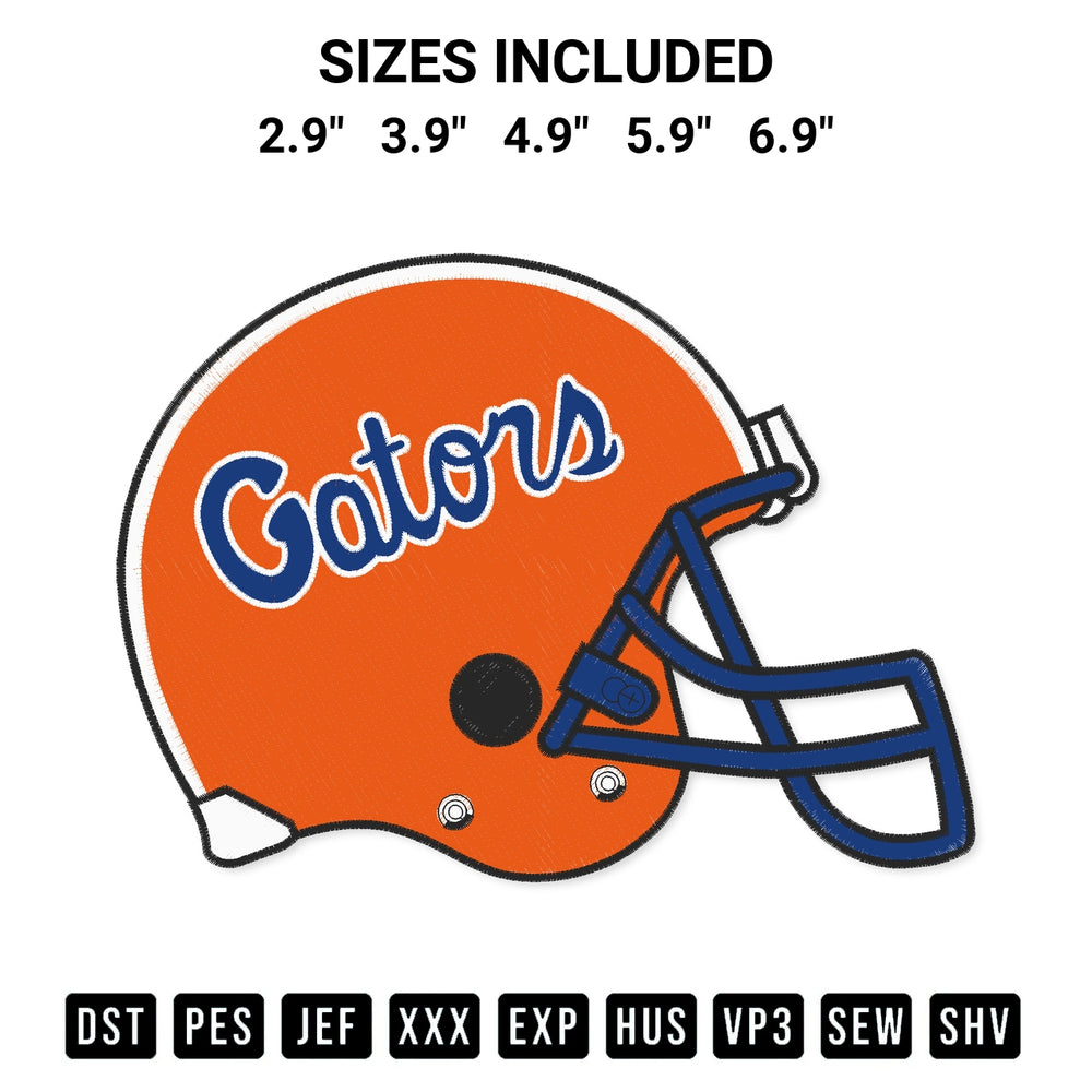 Shop the Florida Gators Helmet Embroidery Design machine embroidery pattern at Designspacks.com. Beautifully digitized for flawless stitching on any fabric. Available sizes: 2.9", 3.9", 4.9", 5.9", 6.9".