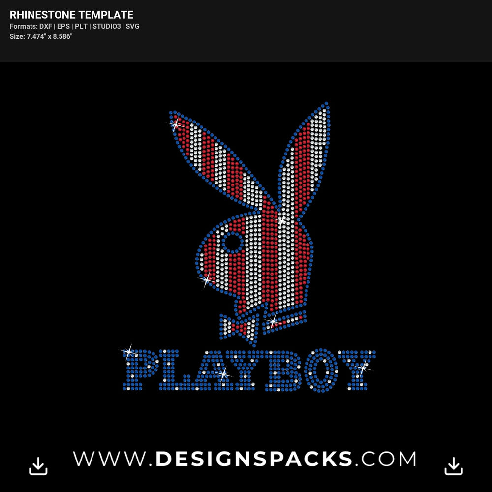 Playboy Rabbit Logo American Flag Rhinestone Digital Template