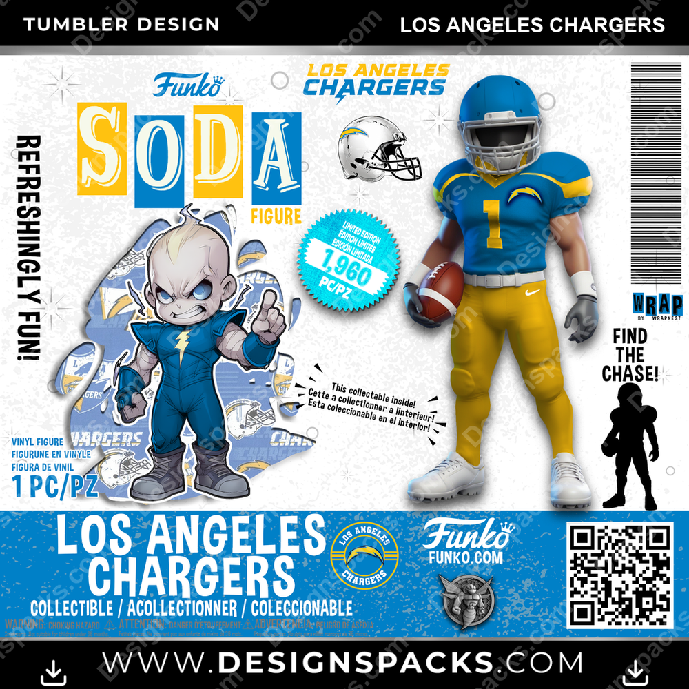 Football Funko Soda Los Angeles Chargers Tumbler Digital Wrap Design