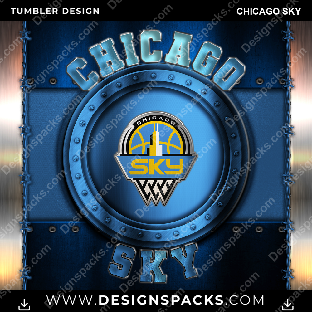 Basketball Metal Chicago Sky Tumbler Digital Wrap Design
