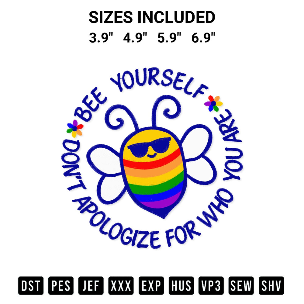 Elevate your next project with our Bee Yourself Lgbt Embroidery Design embroidery file. Shop high-quality digital patterns instantly at Designspacks.com. Available sizes: 3.9", 4.9", 5.9", 6.9".
