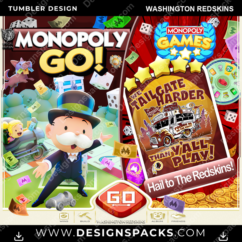 Football Monopoly Go! Washington Redskins NFL Football Tumbler Digital Wrap Design Download