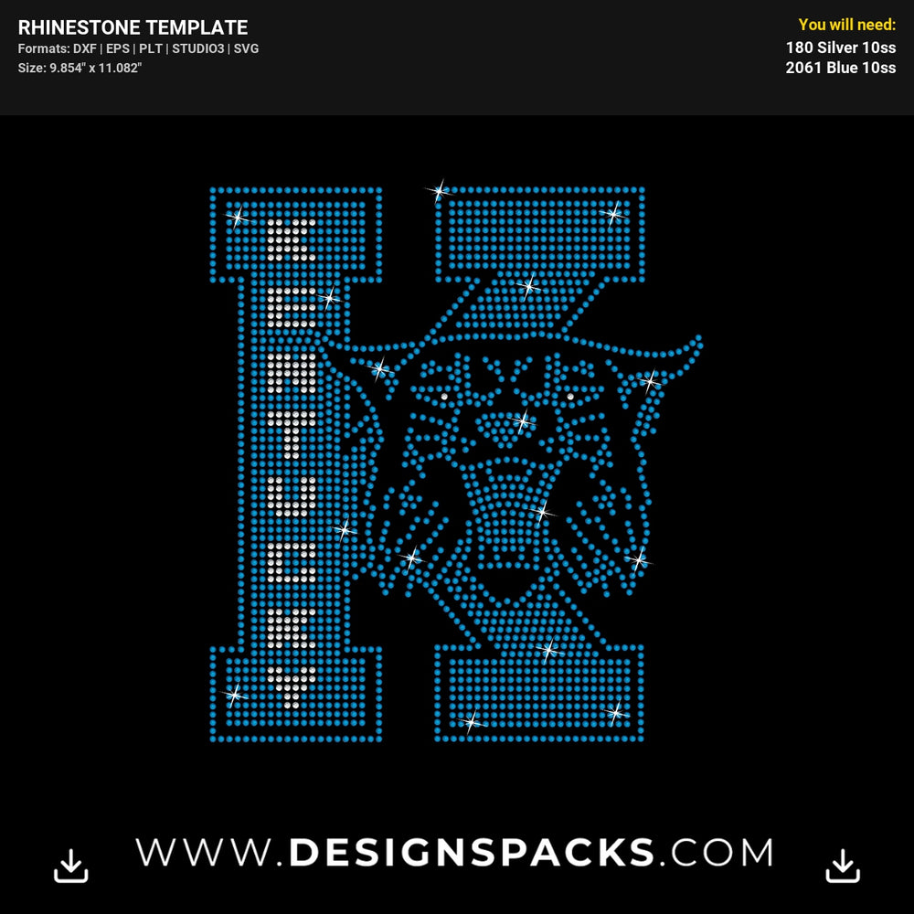 Letter K University Kentucky Wildcats Rhinestone Digital Template