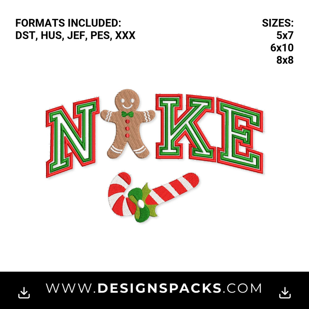 Christmas Gingerbread Nike Candy Cane Embroidery Design - Instant digital download pattern at Designspacks.com