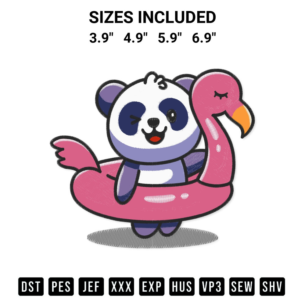 Create amazing crafts with the Cute Panda With Flamingo Embroidery Design embroidery file. High-quality digital download from Designspacks.com, perfect for beginners and pros. Available sizes: 3.9", 4.9", 5.9", 6.9".