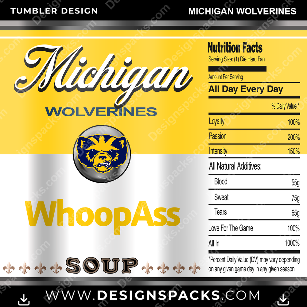 College Sport Soup Can Michigan Wolverines NCAA College Sport Tumbler Digital Wrap Design Download