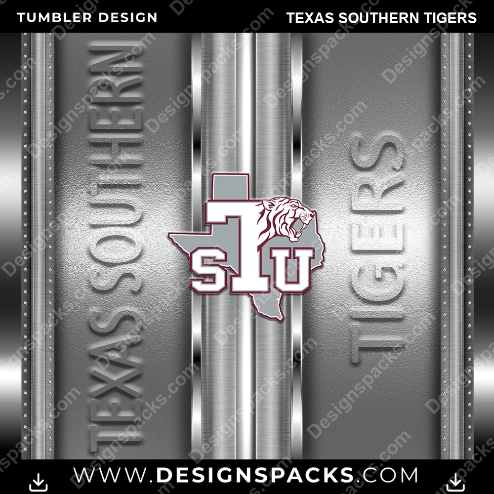 College Sport Metallic Texas Southern Tigers NCAA College Sport Tumbler Digital Wrap Design Download