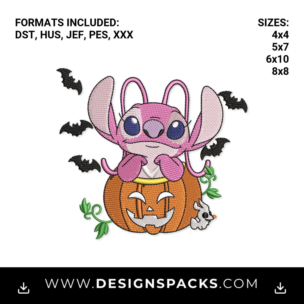 Cute Halloween Angel in Pumpkin Embroidery Design - Instant digital download pattern at Designspacks.com