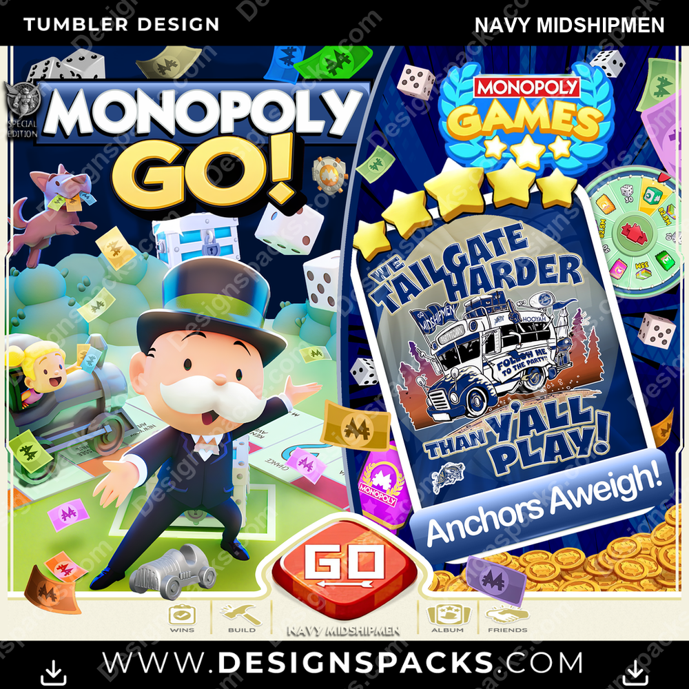 College Sport Monopoly Go! Navy Midshipmen NCAA College Sport Tumbler Digital Wrap Design Download