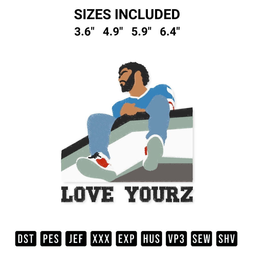 Download the J Cole Love Yourz Embroidery Design machine embroidery design exclusively at Designspacks.com. Premium digitized pattern for apparel and DIY crafts. Available sizes: 3.6", 4.9", 5.9", 6.4".