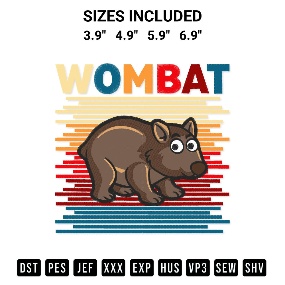 Stitch like a pro with the Retro Australia Animal Wombat Embroidery Design embroidery pattern from Designspacks.com. High-quality digital machine embroidery file. Available sizes: 3.9", 4.9", 5.9", 6.9".