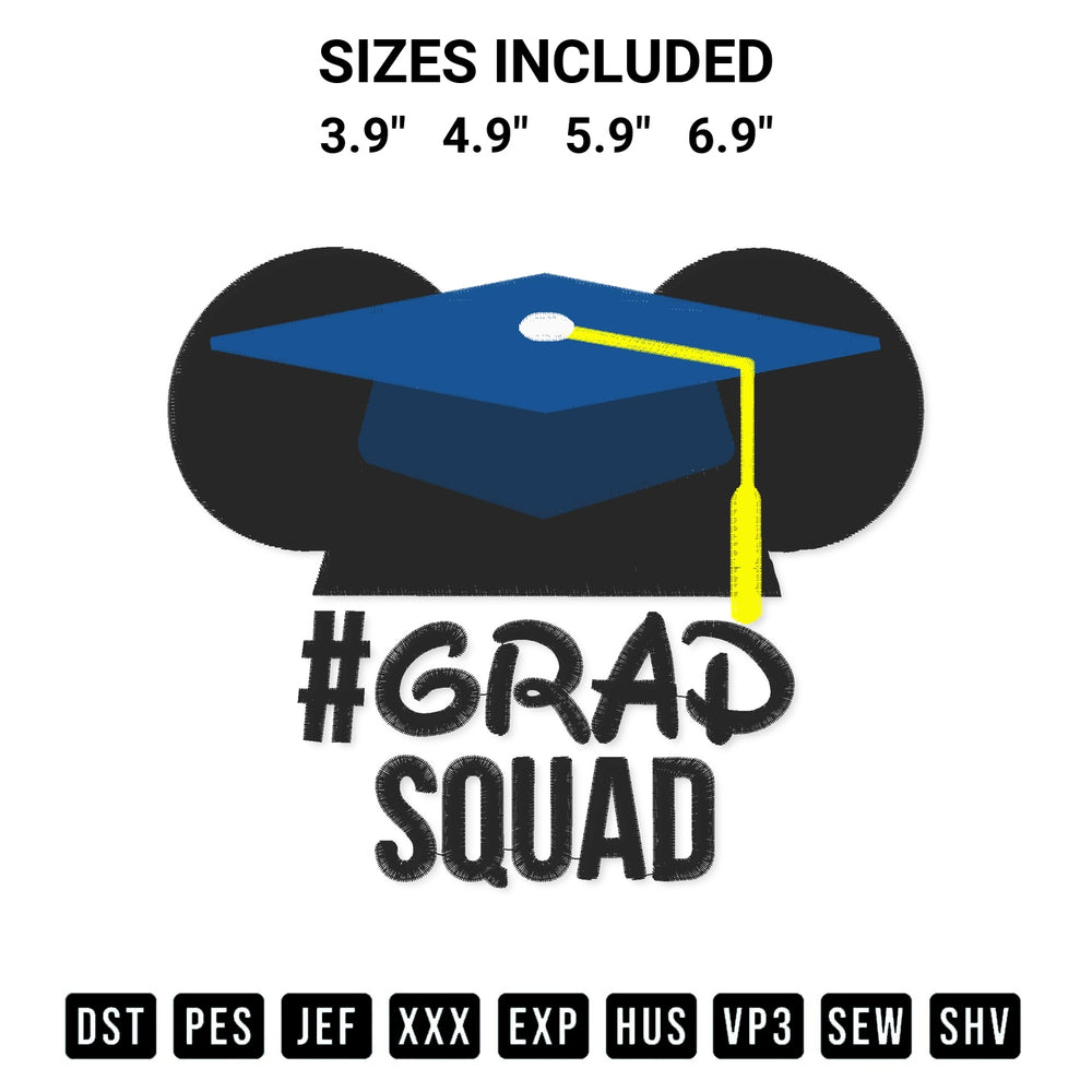 Create amazing crafts with the Grad Squad Mickey Embroidery Design embroidery file. High-quality digital download from Designspacks.com, perfect for beginners and pros. Available sizes: 3.9", 4.9", 5.9", 6.9".