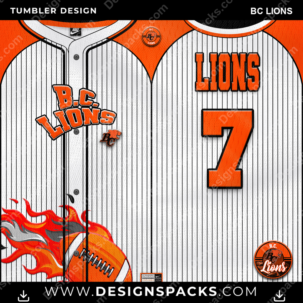 Canada Football Team Button-Up Jersey BC Lions CFL Canada Tumbler Digital Wrap Design Download