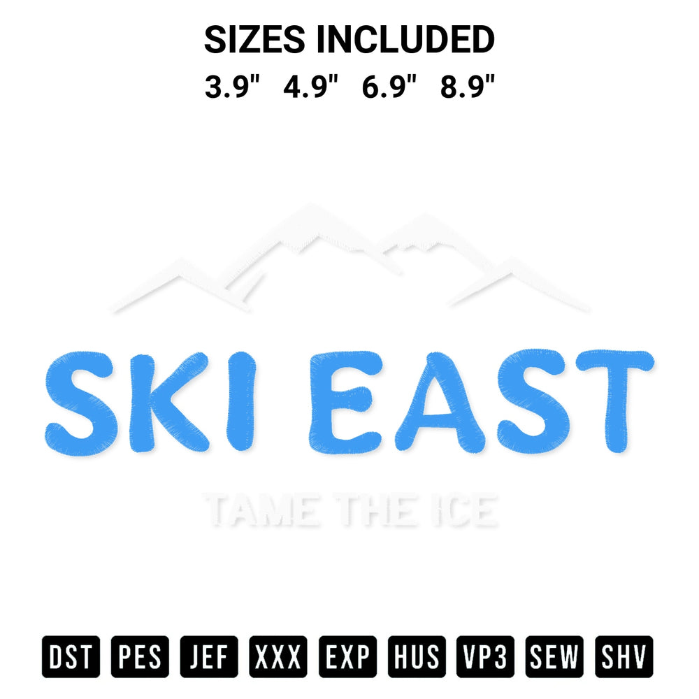 Add a unique touch to your apparel with the Ski East Tame The Ice Embroidery Design embroidery file. Premium instant download available now on Designspacks.com. Available sizes: 3.9", 4.9", 6.9", 8.9".