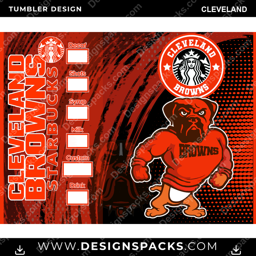 Football Starbucks Cleveland NFL Football Tumbler Digital Wrap Design Download