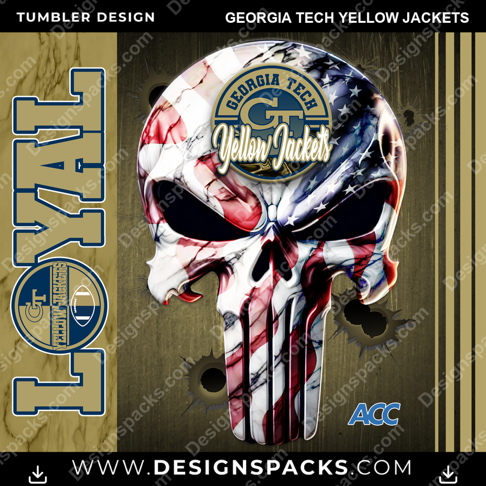 College Sport Loyal Georgia Tech Yellow Jackets Tumbler Digital Wrap Design