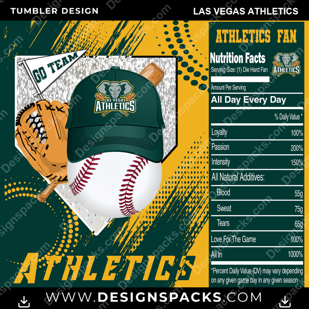 Baseball Team Fan Las Vegas Athletics MLB Baseball Tumbler Digital Wrap Design Download
