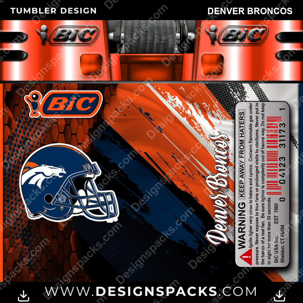 Football BIC Lighter Denver Broncos Tumbler Digital Wrap Design