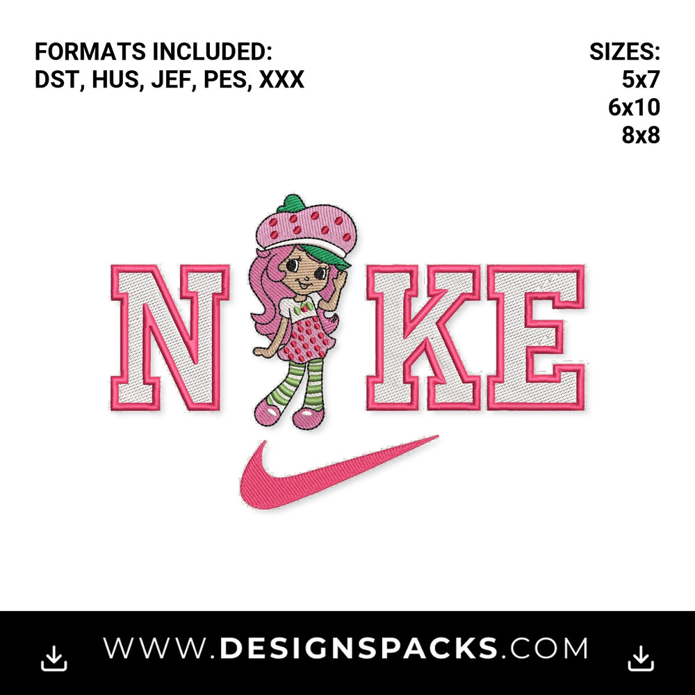 Strawberry Shortcake Pink Nike Swoosh Embroidery Design - Instant digital download pattern at Designspacks.com