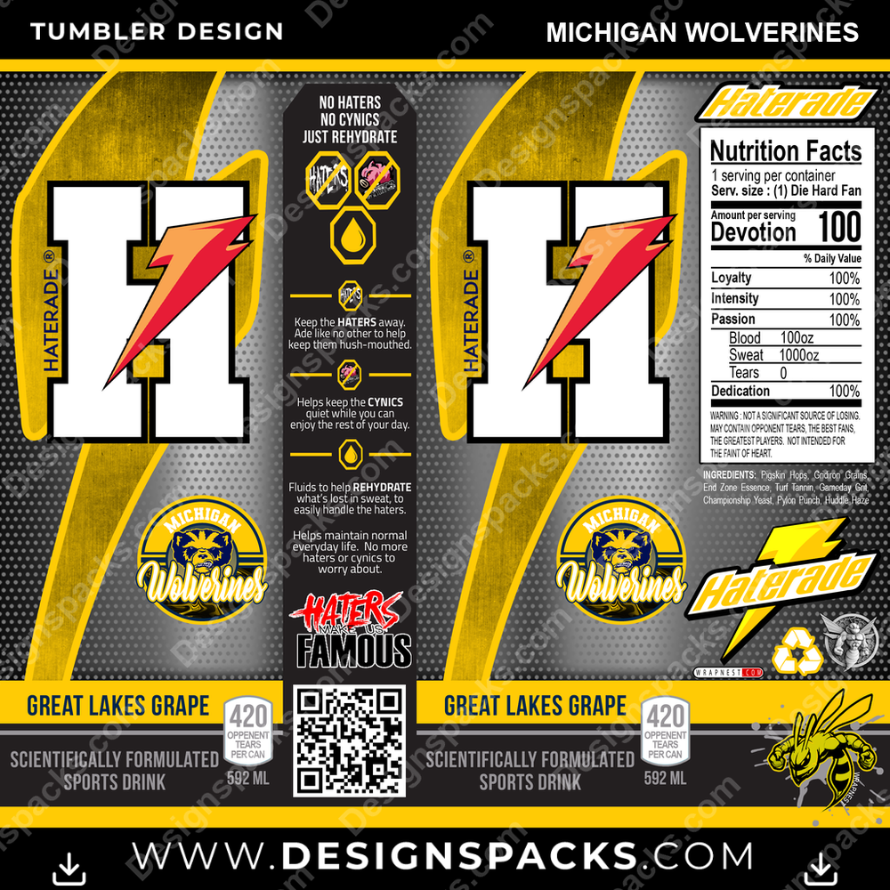 College Sport Haterade Michigan Wolverines NCAA College Sport Tumbler Digital Wrap Design Download