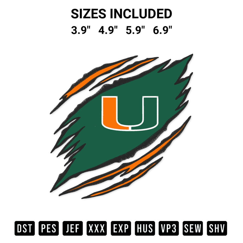 Transform your fabrics with the Miami Hurricanes Claw Embroidery Design embroidery design. Instant access to premium digitized patterns at Designspacks.com. Available sizes: 3.9", 4.9", 5.9", 6.9".
