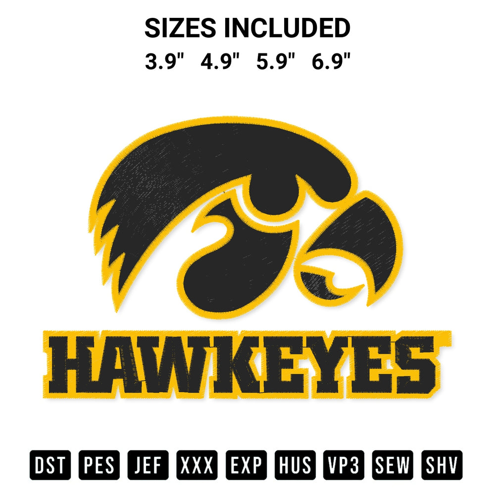 Elevate your next project with our Iowa Hawkeyes Football Embroidery Design embroidery file. Shop high-quality digital patterns instantly at Designspacks.com. Available sizes: 3.9", 4.9", 5.9", 6.9".