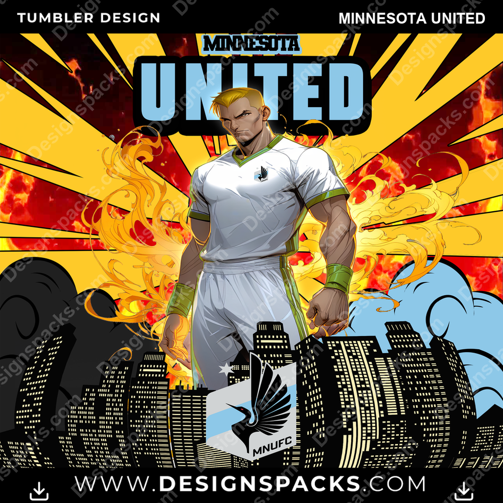 US Soccer Comic Cover Minnesota United Tumbler Digital Wrap Design