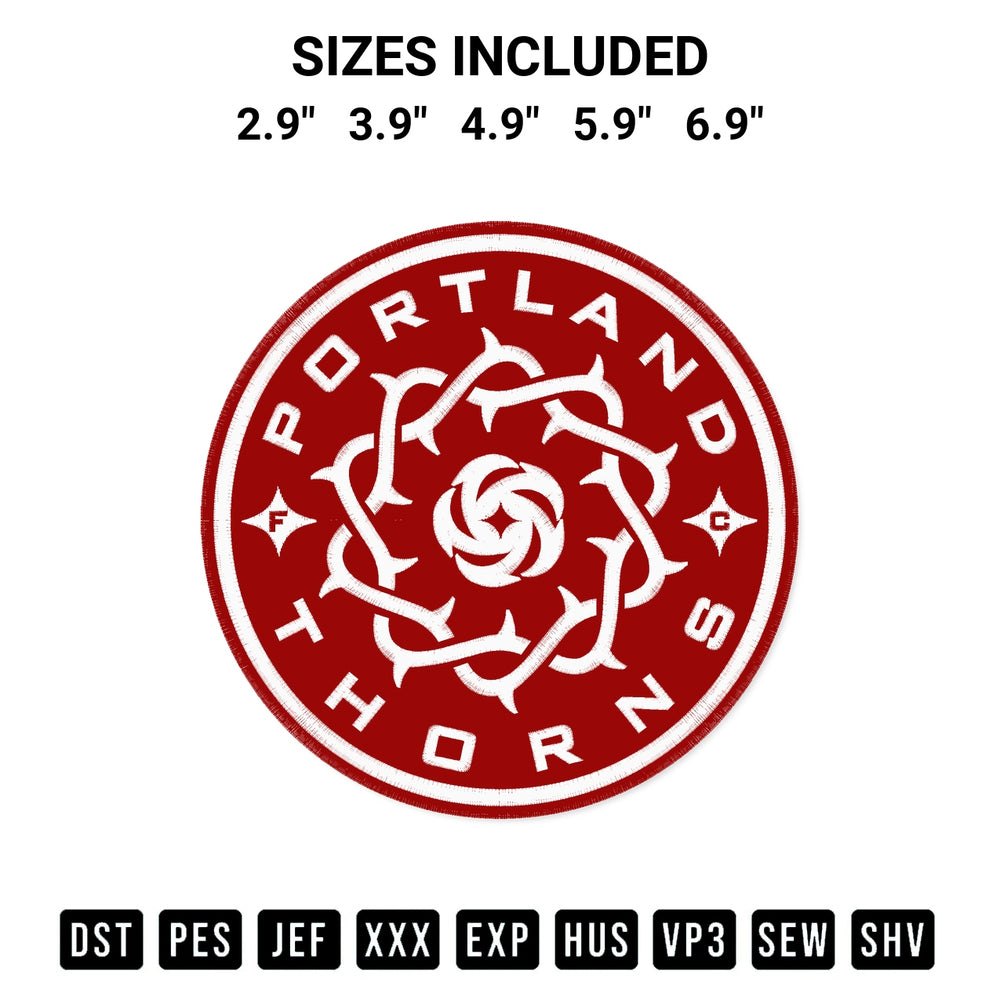 Download the Portland Thorns Fc Logo Embroidery Design machine embroidery design exclusively at Designspacks.com. Premium digitized pattern for apparel and DIY crafts. Available sizes: 2.9", 3.9", 4.9", 5.9", 6.9".
