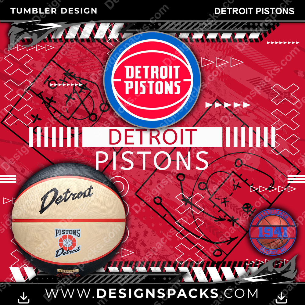 Basketball Xs & Os Detroit Pistons NBA Basketball Tumbler Digital Wrap Design Download