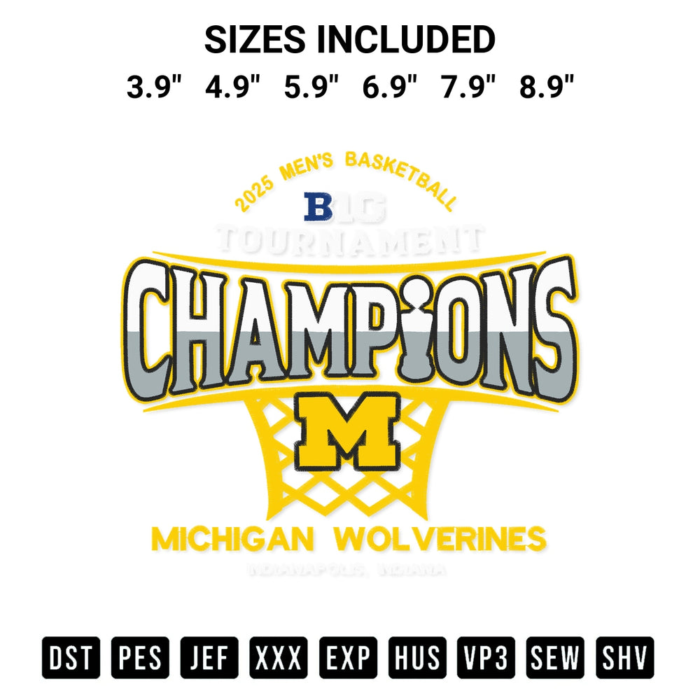 Shop the Michigan Wolverines Big Ten Champions 2025 Embroidery Design machine embroidery pattern at Designspacks.com. Beautifully digitized for flawless stitching on any fabric. Available sizes: 3.9", 4.9", 5.9", 6.9", 7.9", 8.9".